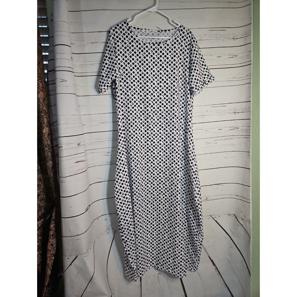 Misslook Black White Geometric Short Sleeve Maxi Dress Women's Size L